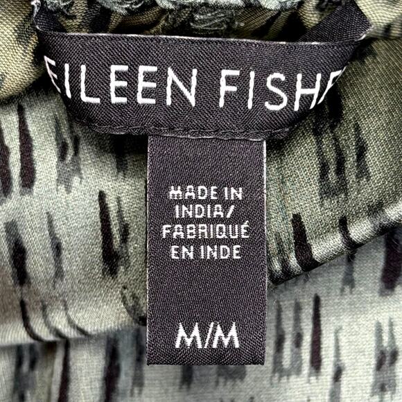 EILEEN FISHER Nori Silk Organic Cotton Cropped Wide Leg Pants Green Dash Size M - Picture 3 of 6